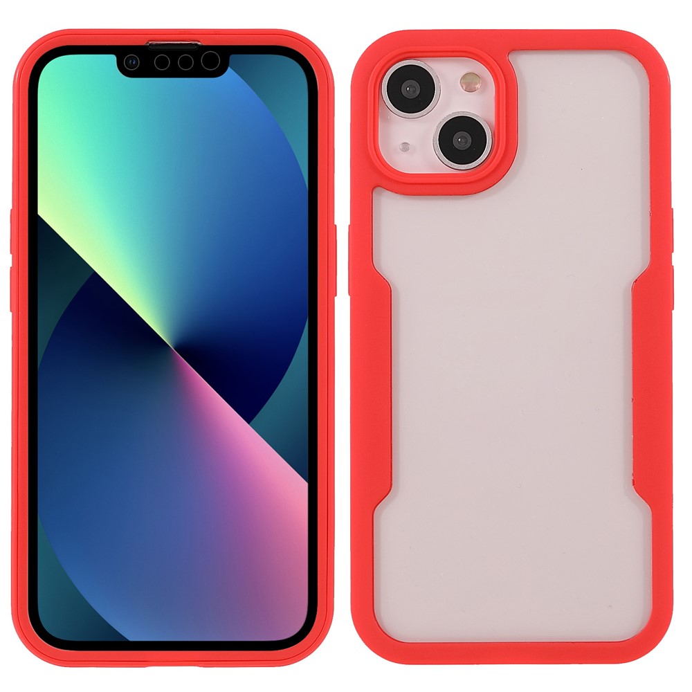 Detachable 2-in-1 Design Anti-drop PET Screen Protector + Acrylic Back Panel + TPU Frame Phone Case Shell for iPhone 13 mini 5.4 inch - Red