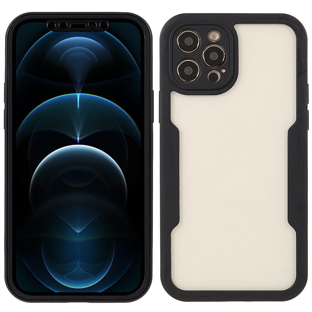 Detachable 2-in-1 Acrylic + TPU Hybrid Phone Protective Case with PET Screen Protector for iPhone 12 Pro Max 6.7 inch - Black-1