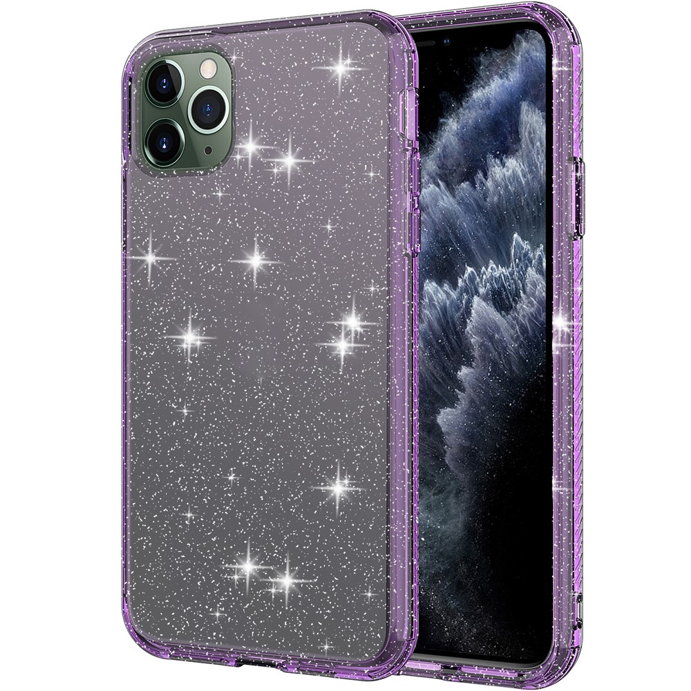 GW18 Clear Glitter Sparkly Lens Protection Anti-Drop Stylish Soft TPU Case Cover for iPhone 11 Pro Max 6.5 inch - Transparent Purple