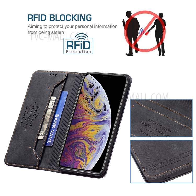 BINFEN COLOR Anti-swiping Design Shock Buffer Auto-absorbed Magnetic Closure PU Leather Phone Case Stand Wallet Cover for iPhone XS Max 6.5 inch - Black-3