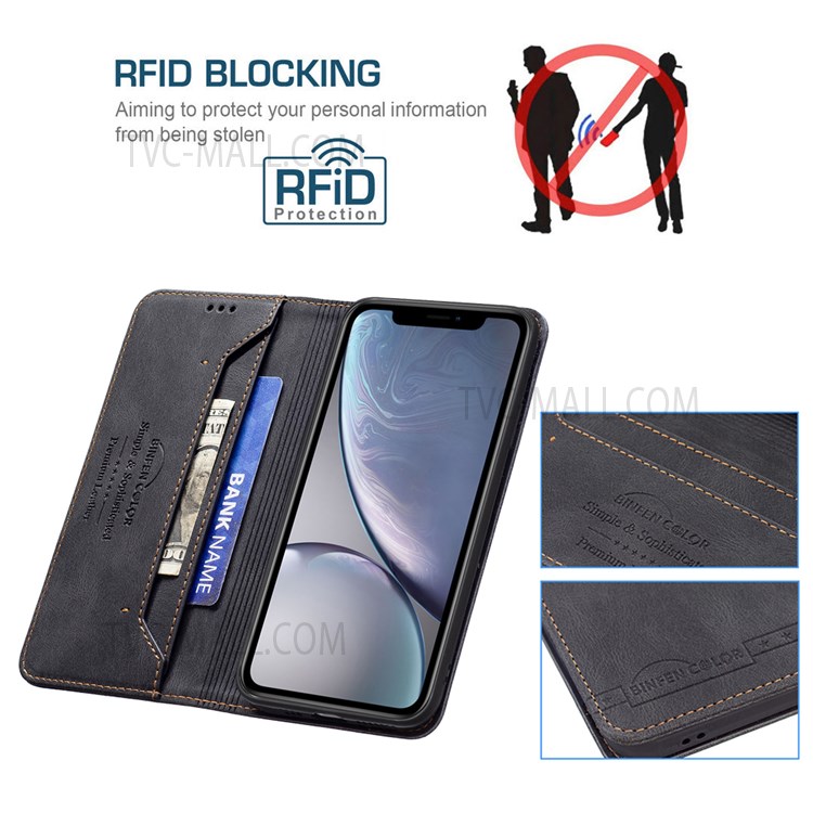 BINFEN COLOR Anti-swiping Design Anti-collision Auto-absorbed Magnetic Closure PU Leather Phone Case Stand Wallet Cover for iPhone XR 6.1 inch - Black-3