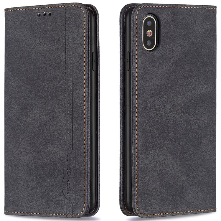 BINFEN COLOR Shockproof Anti-swiping Design Auto-absorbed Magnetic Closure PU Leather Phone Case Stand Wallet Cover for iPhone X/XS - Black-1