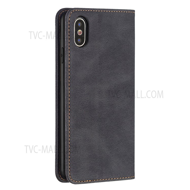 BINFEN COLOR Shockproof Anti-swiping Design Auto-absorbed Magnetic Closure PU Leather Phone Case Stand Wallet Cover for iPhone X/XS - Black-10