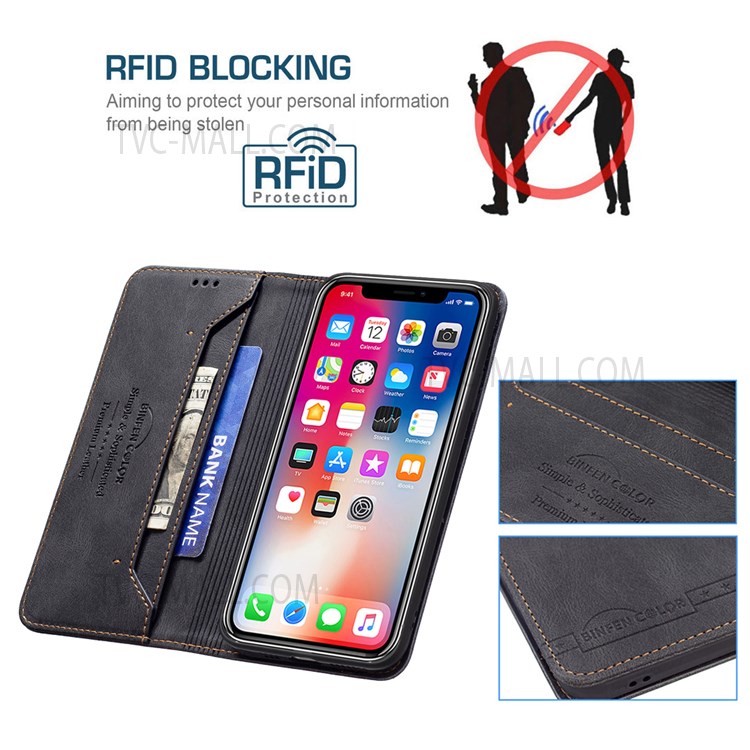 BINFEN COLOR Shockproof Anti-swiping Design Auto-absorbed Magnetic Closure PU Leather Phone Case Stand Wallet Cover for iPhone X/XS - Black-3