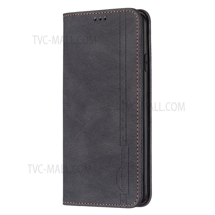 BINFEN COLOR Shockproof Anti-swiping Design Auto-absorbed Magnetic Closure PU Leather Phone Case Stand Wallet Cover for iPhone X/XS - Black-9