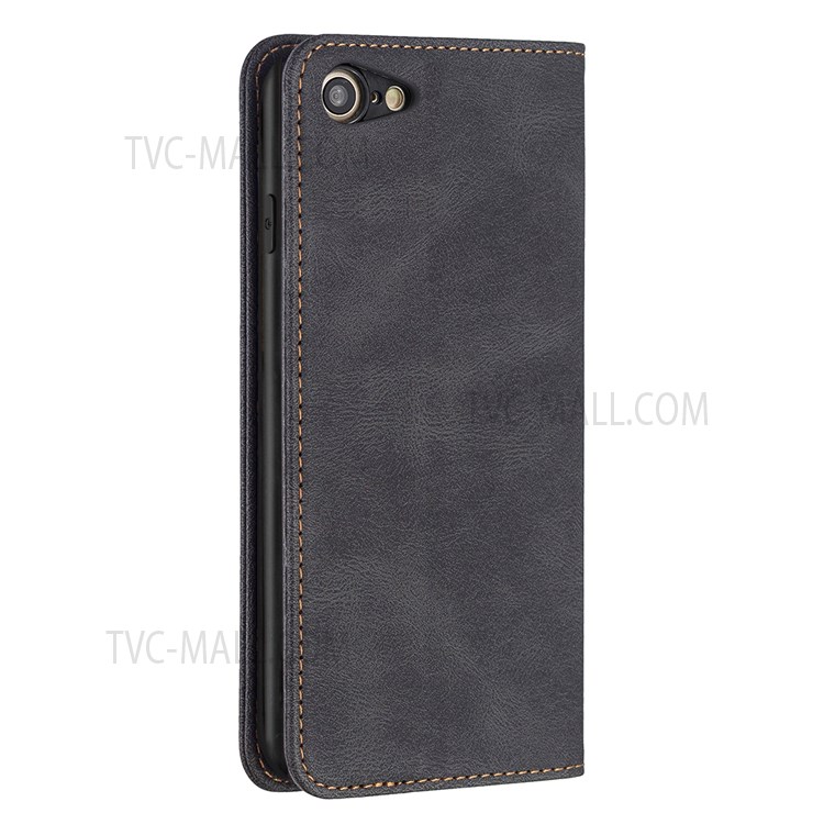 BINFEN COLOR Drop Damping Anti-swiping Design PU Leather Phone Case Stand Cover for iPhone 7/8/SE - Black-10