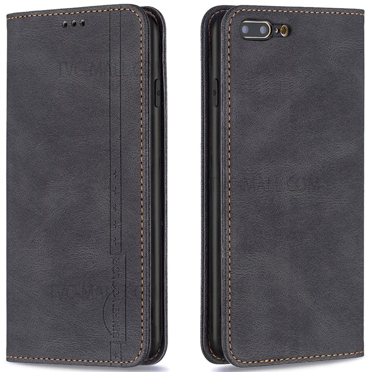 BINFEN COLOR Anti-scratch Protection Anti-swiping Design PU Leather Phone Case Stand Cover for iPhone 7 Plus/8 Plus 5.5 inch - Black-1