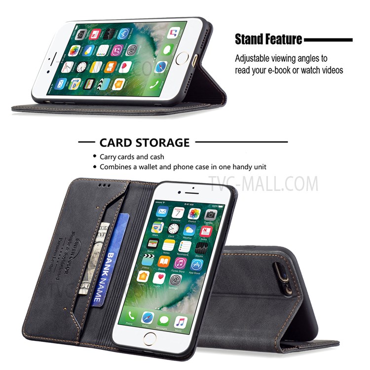 BINFEN COLOR Anti-scratch Protection Anti-swiping Design PU Leather Phone Case Stand Cover for iPhone 7 Plus/8 Plus 5.5 inch - Black-2