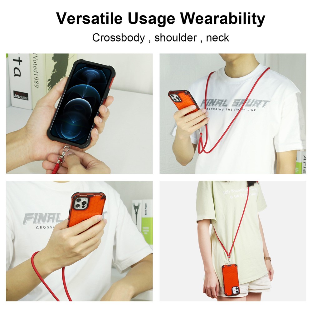 Hanging String Hard PC+TPU Honeycomb Design Shock-Absorbed Phone Case for iPhone 13 mini 5.4 inch - Red-4