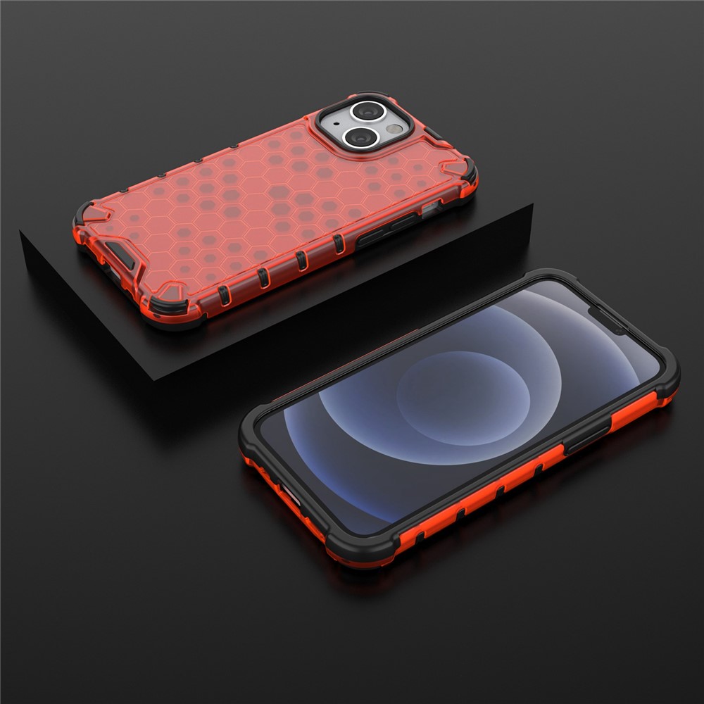 Hanging String Hard PC+TPU Honeycomb Design Shock-Absorbed Phone Case for iPhone 13 mini 5.4 inch - Red-6
