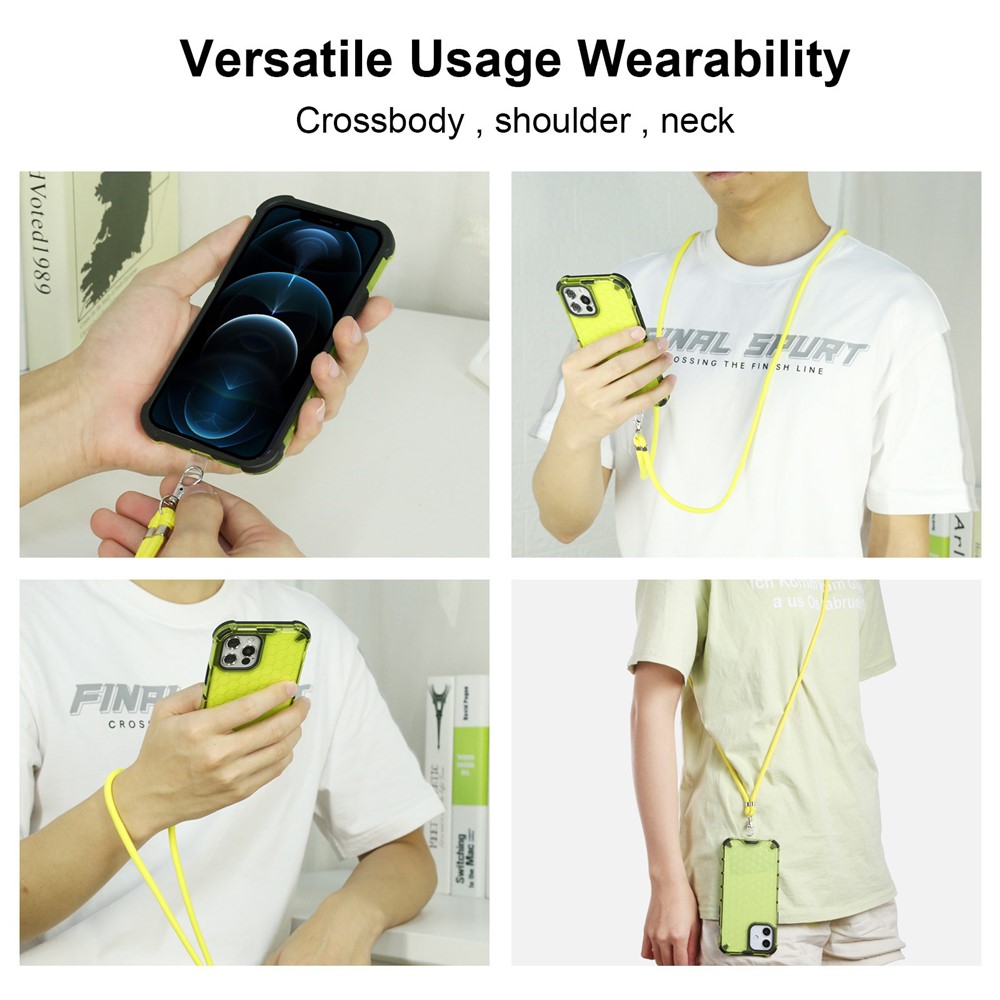 PC+TPU Phone Case Hanging String Honeycomb Design Shock-Absorbed Phone Shell for iPhone 13 6.1 inch - Green-4