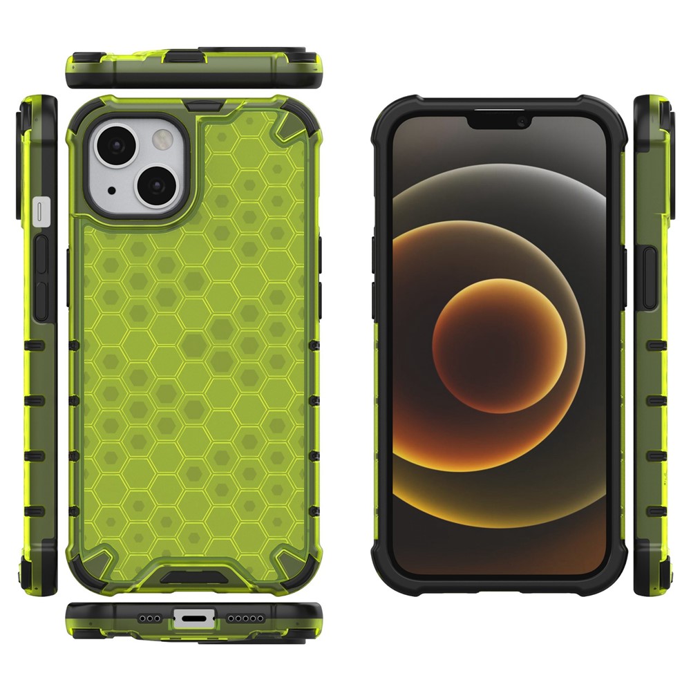 PC+TPU Phone Case Hanging String Honeycomb Design Shock-Absorbed Phone Shell for iPhone 13 6.1 inch - Green-7