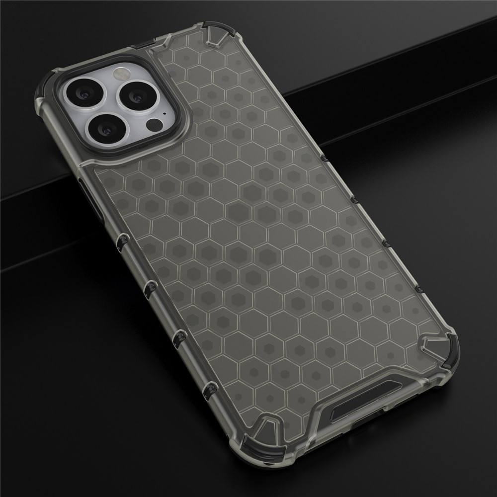 Scratch Resistant Hard PC+TPU Honeycomb Design Shock-Absorbed Phone Case with Hanging String for iPhone 13 Pro Max 6.7 inch - Black-5