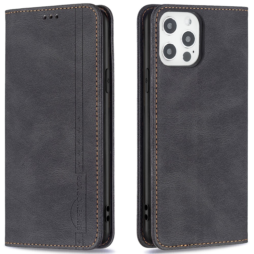 BINFEN COLOR RFID Scratch Resistant Blocking Design Cell Phone Protective Cover PU Leather Phone Case for iPhone 12 Pro Max 6.7 inch - Black-1