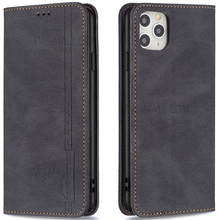 BINFEN COLOR Scratch Resistant Anti-swiping Design PU Leather Phone Case Stand Cover for iPhone 11 Pro Max 6.5 inch - Black-1
