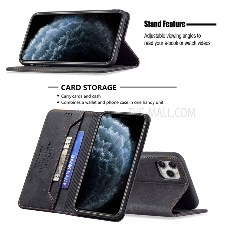 BINFEN COLOR Scratch Resistant Anti-swiping Design PU Leather Phone Case Stand Cover for iPhone 11 Pro Max 6.5 inch - Black-2