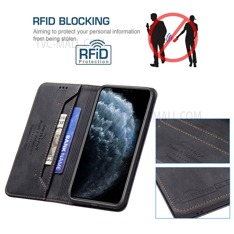 BINFEN COLOR Scratch Resistant Anti-swiping Design PU Leather Phone Case Stand Cover for iPhone 11 Pro Max 6.5 inch - Black-3