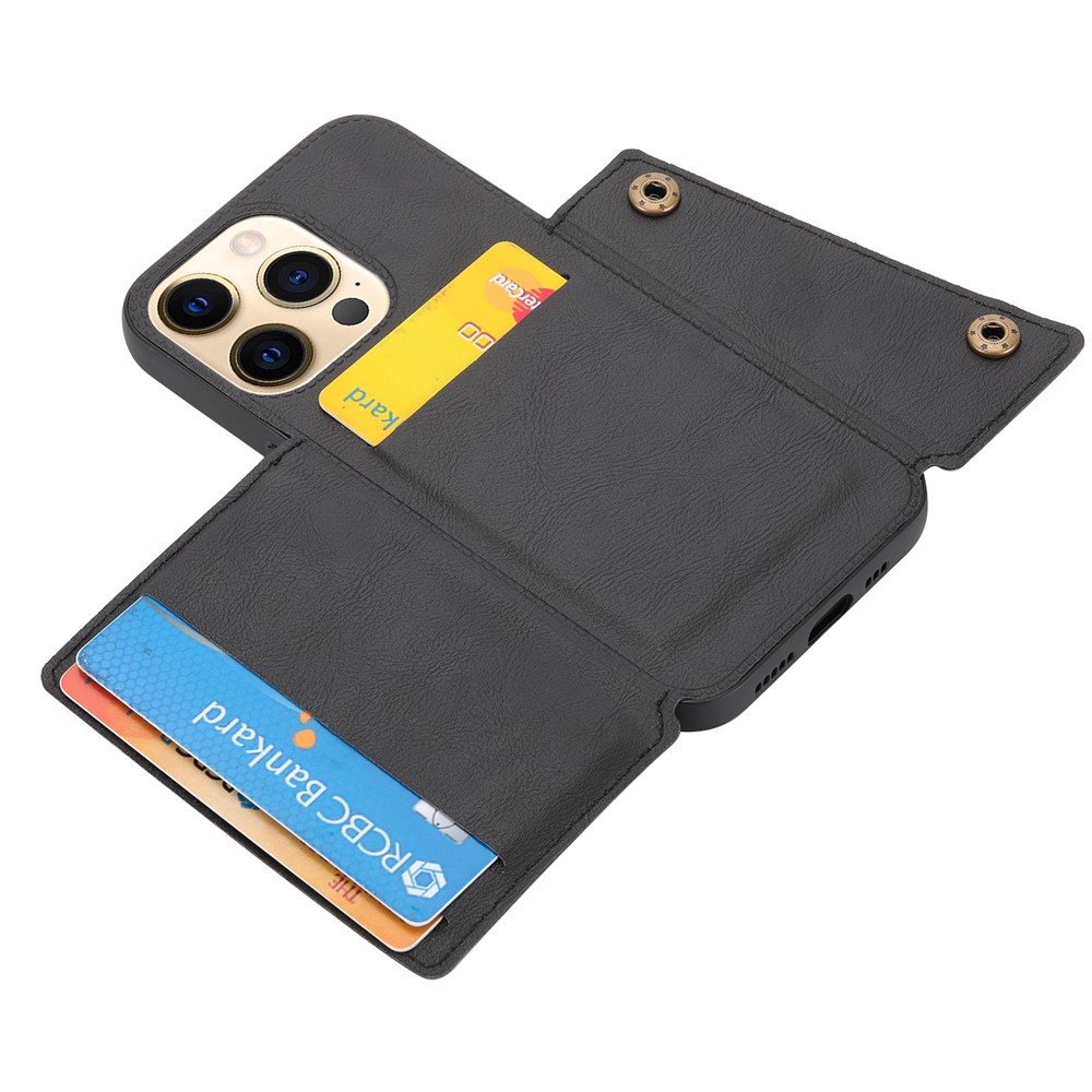 PU Leather Coated TPU Card Slots Phone Cover Shell with Kickstand for iPhone 13 Pro Max 6.7 inch - Black-4