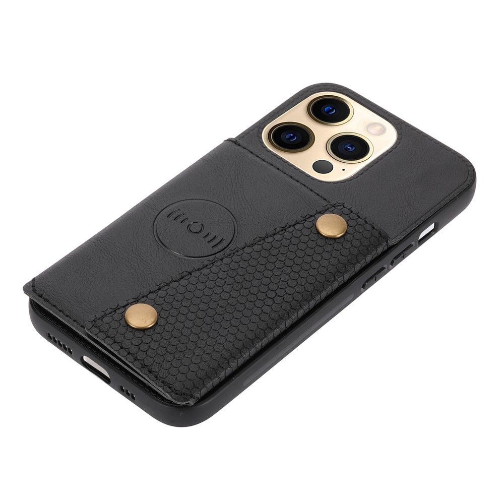 Double Buttons Closure PU Leather Coated TPU Case Phone Cover with Kickstand and Card Slots for iPhone 13 Pro 6.1 inch - Black-5