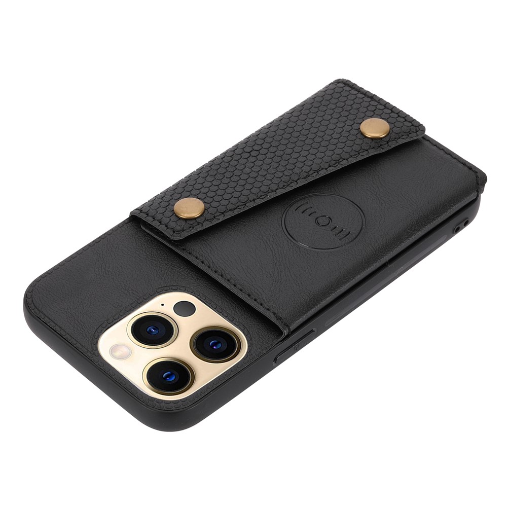 Double Buttons Closure PU Leather Coated TPU Case Phone Cover with Kickstand and Card Slots for iPhone 13 Pro 6.1 inch - Black-6