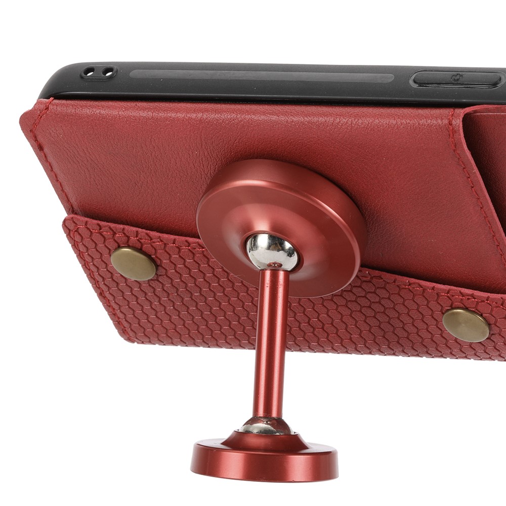 Double Buttons Closure PU Leather Coated TPU Case Phone Cover with Kickstand and Card Slots for iPhone 13 Pro 6.1 inch - Red-7