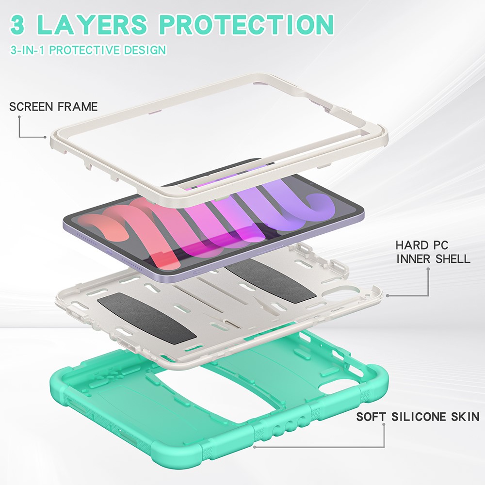 King Kong Series Enhanced Four Corners Kickstand Design PC + Silicone Tablet Case Cover for iPad mini (2021) - Light Green/White-8