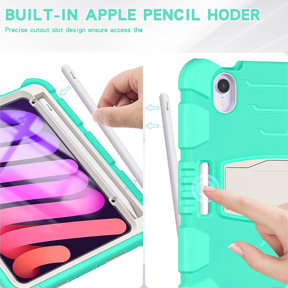 King Kong Series Enhanced Four Corners Kickstand Design PC + Silicone Tablet Case Cover for iPad mini (2021) - Light Green/White-9