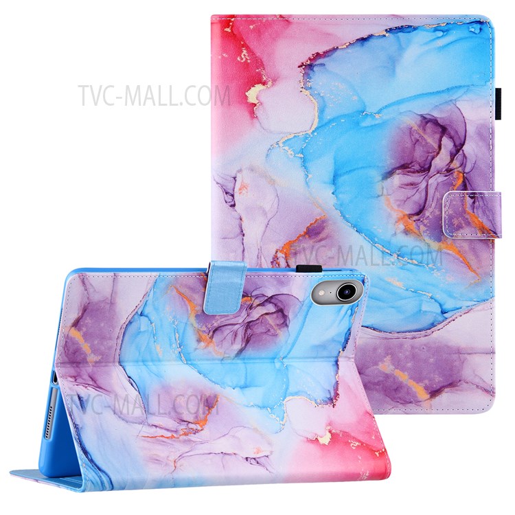 Pattern Printing Silk Texture Premium PU Leather Smart Stand Cover with Auto Wake / Sleep Function for iPad mini (2021) - Milky Way Marble Blue-1