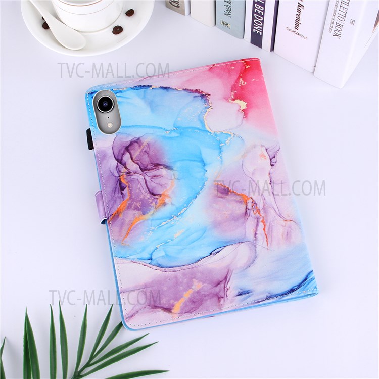Pattern Printing Silk Texture Premium PU Leather Smart Stand Cover with Auto Wake / Sleep Function for iPad mini (2021) - Milky Way Marble Blue-12