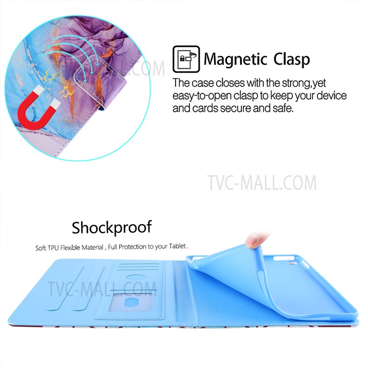 Pattern Printing Silk Texture Premium PU Leather Smart Stand Cover with Auto Wake / Sleep Function for iPad mini (2021) - Milky Way Marble Blue-2