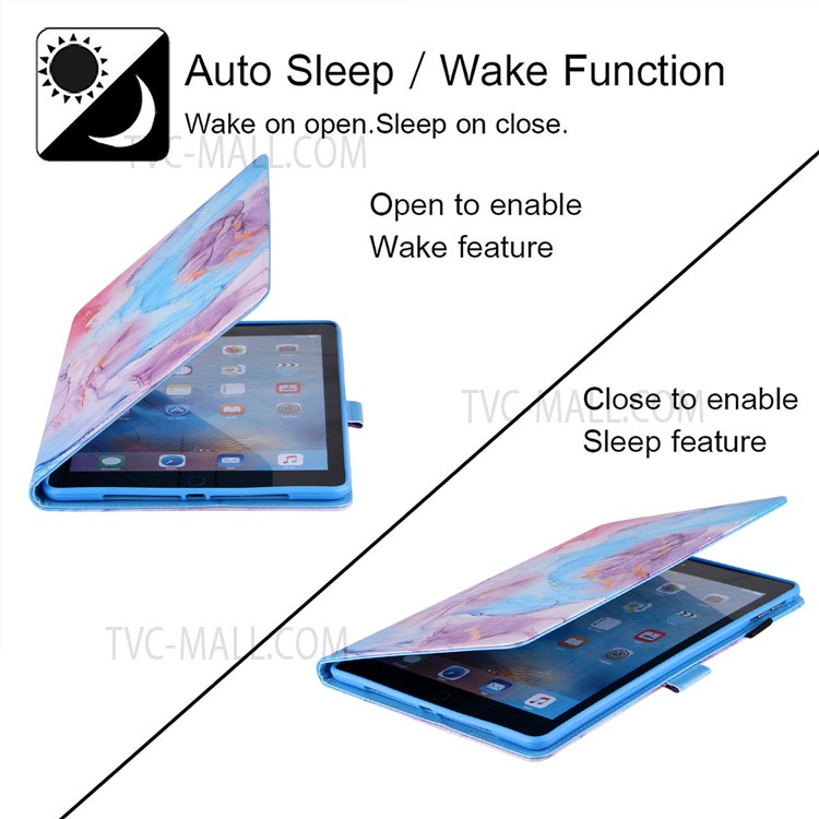 Pattern Printing Silk Texture Premium PU Leather Smart Stand Cover with Auto Wake / Sleep Function for iPad mini (2021) - Milky Way Marble Blue-3