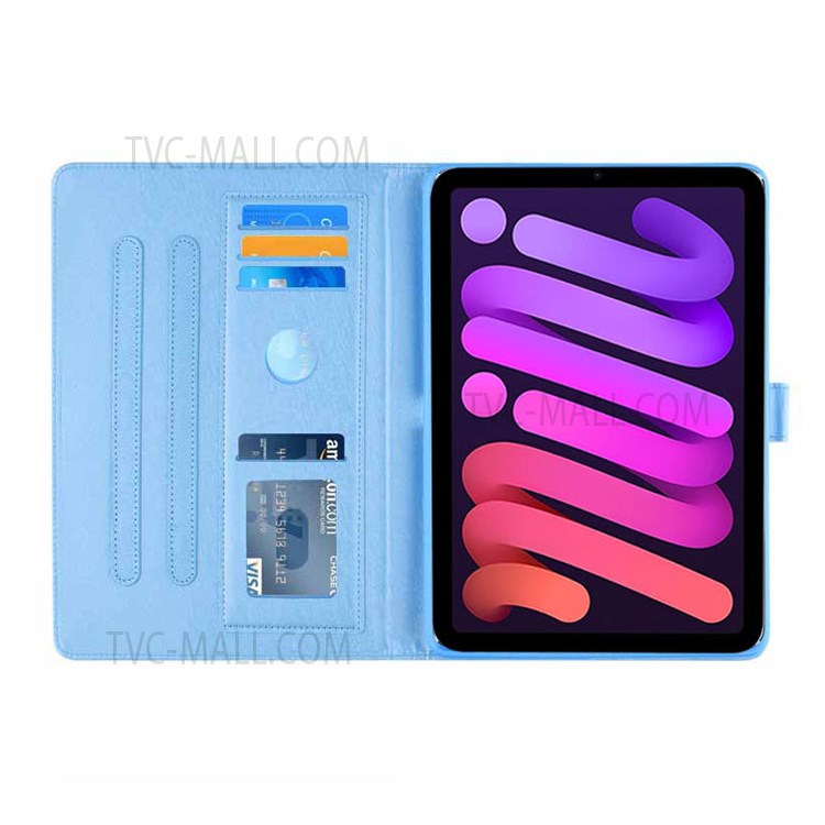Pattern Printing Silk Texture Premium PU Leather Smart Stand Cover with Auto Wake / Sleep Function for iPad mini (2021) - Milky Way Marble Blue-6