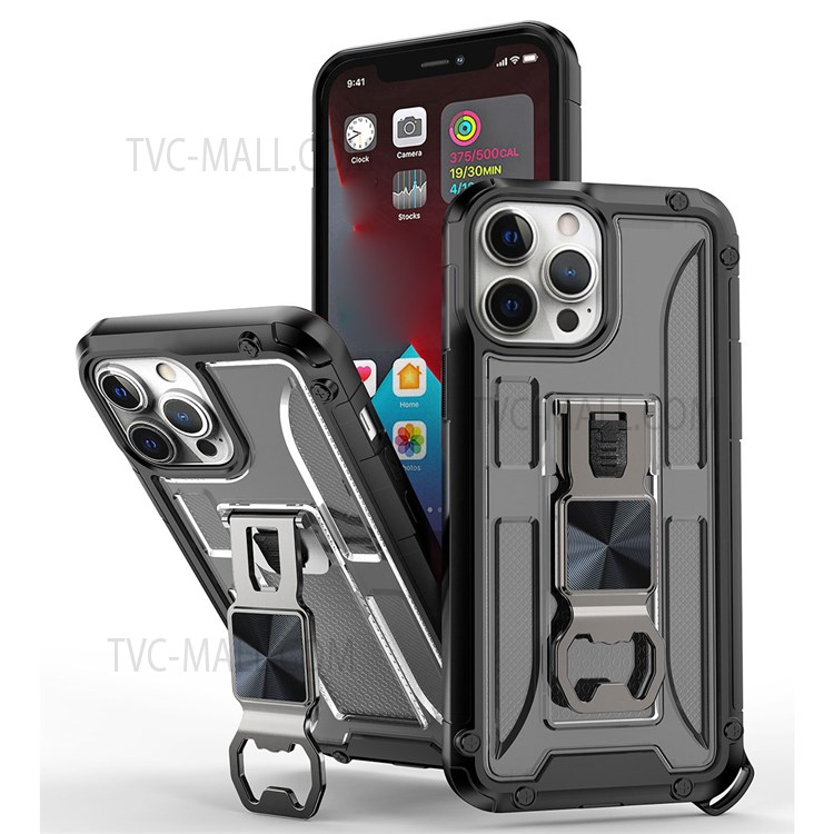 Military Grade Car Mount Kickstand Anti-Slip Hard PC + Flexible Soft TPU Phone Cover for iPhone 13 Pro 6.1 inch - Black-1