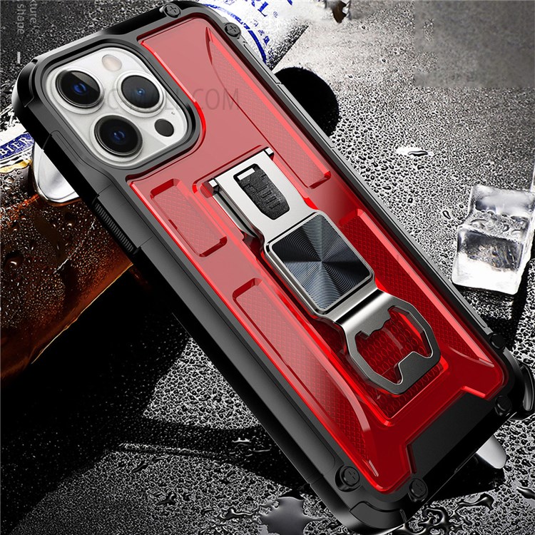 Military Grade Car Mount Kickstand Anti-Slip Hard PC + Flexible Soft TPU Phone Cover for iPhone 13 Pro 6.1 inch - Black-3
