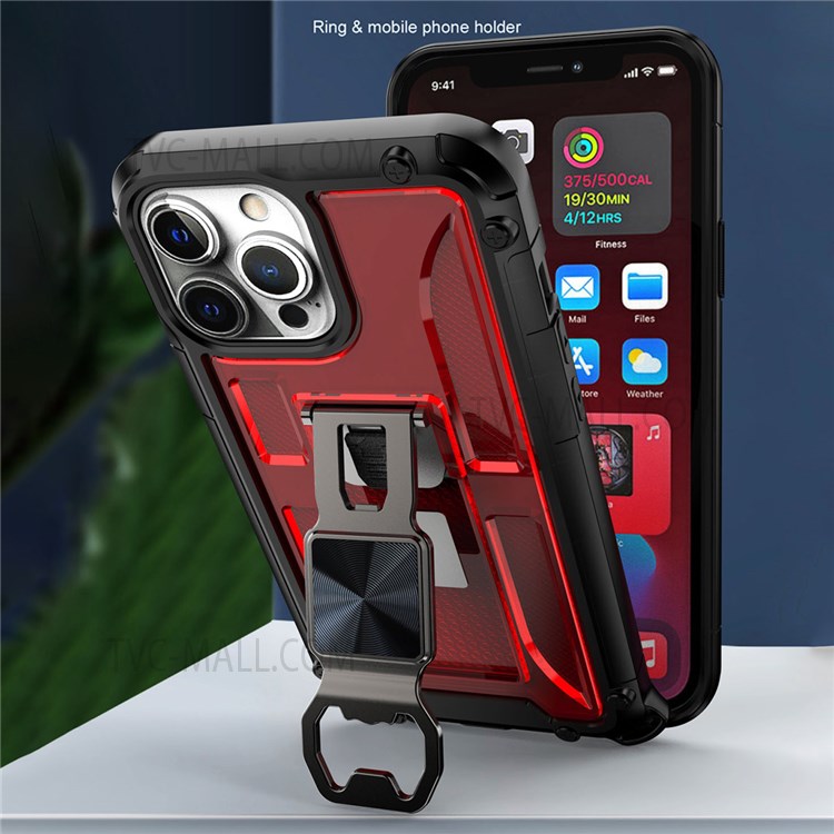 Military Grade Car Mount Kickstand Anti-Slip Hard PC + Flexible Soft TPU Phone Cover for iPhone 13 Pro 6.1 inch - Black-4