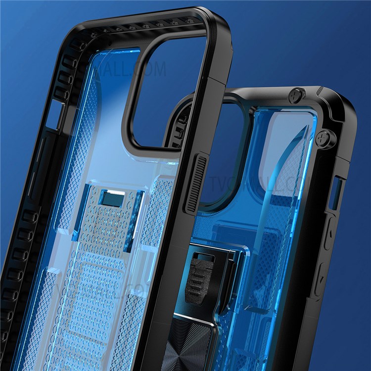 Quality Soft TPU and Hard PC Hybrid Case Phone Case Vertical Kickstand Design with Built-in Magnetic Metal Sheet for iPhone 13 Pro Max 6.7 inch - Black-7