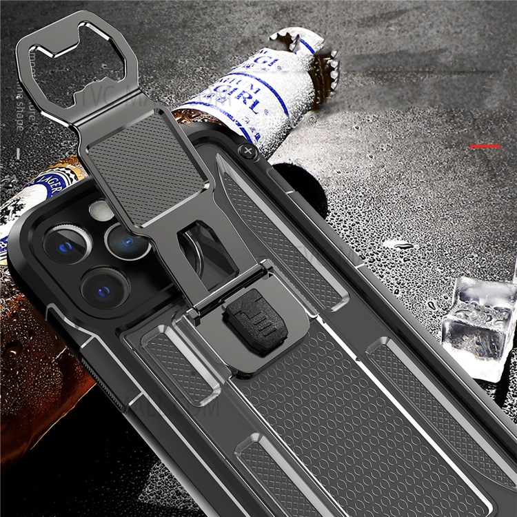 Kickstand Design Built-in Magnetic Metal Sheet Anti-Drop Soft TPU + Hard PC Hybrid Case Cover for iPhone 12 Pro Max 6.7 inch - White-5