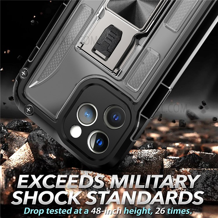 Kickstand Design Anti-Scratch Shockproof Soft TPU + Hard PC Hybrid Case Cover with Built-in Magnetic Metal Sheet for iPhone 12 Pro 6.1 inch - Black-6