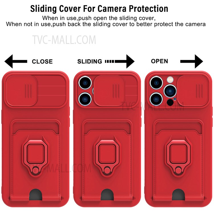 Flexible Soft TPU Phone Shell Phone Back Cover with Rotatable Finger Ring Kickstand for iPhone 13 Pro 6.1 inch - Red-4
