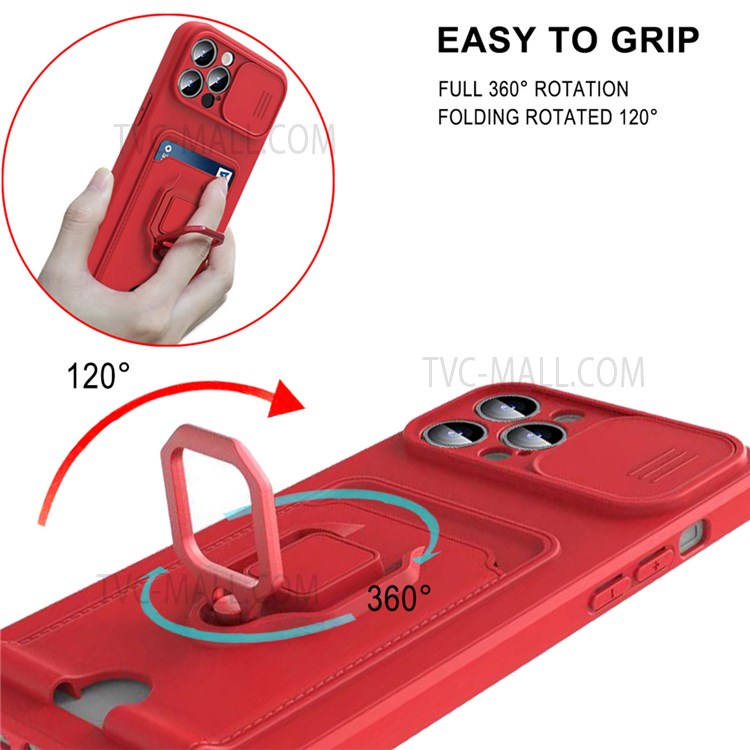 Flexible Soft TPU Phone Shell Phone Back Cover with Rotatable Finger Ring Kickstand for iPhone 13 Pro 6.1 inch - Red-5