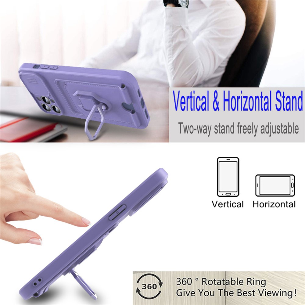Multifunctional Well-Protected Anti-Drop TPU Phone Case Cover with Rotatable Finger Ring Kickstand for iPhone 13 Pro Max 6.7 inch - Purple-2