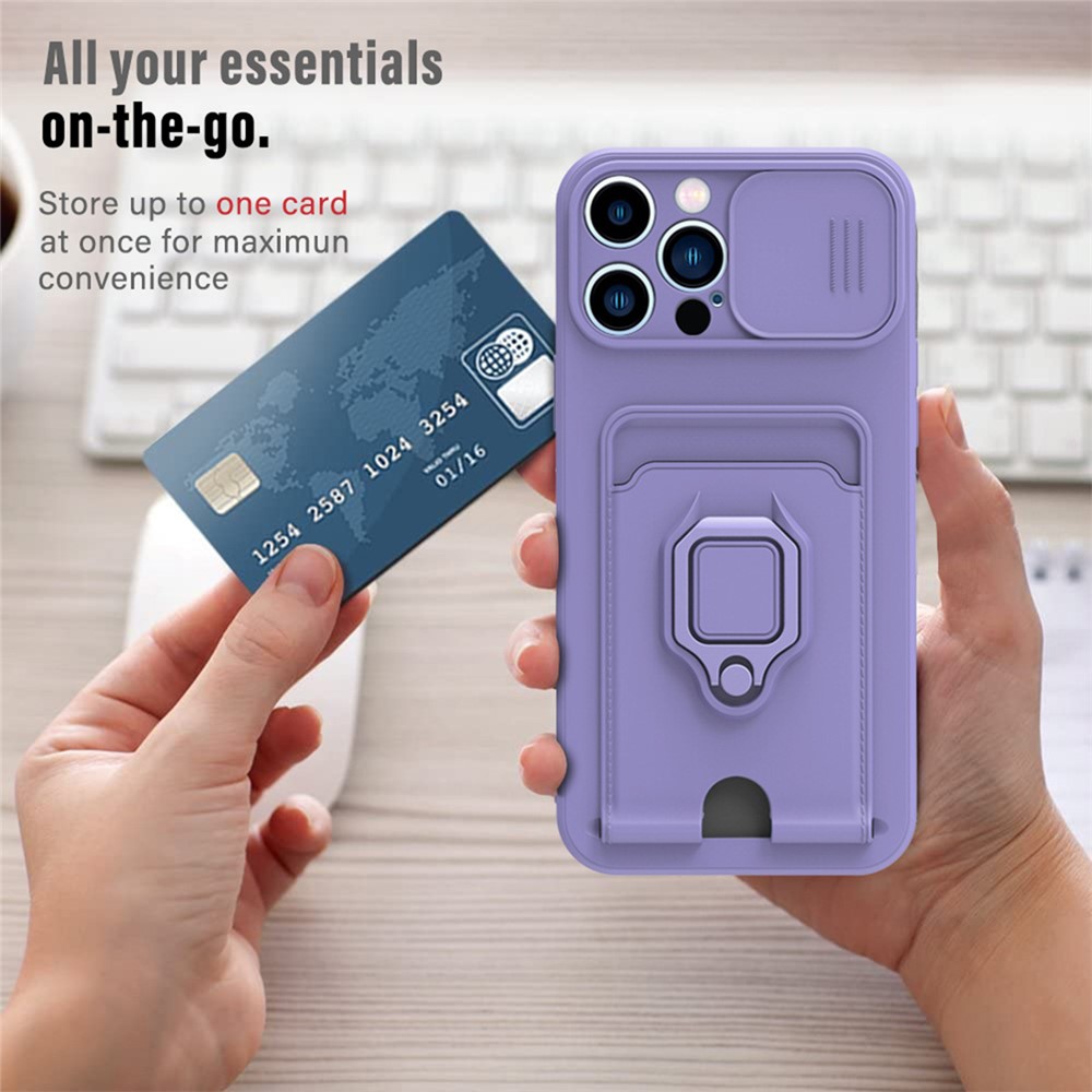 Multifunctional Well-Protected Anti-Drop TPU Phone Case Cover with Rotatable Finger Ring Kickstand for iPhone 13 Pro Max 6.7 inch - Purple-3