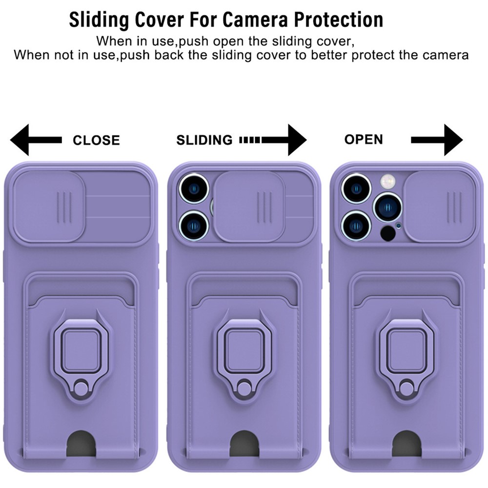 Multifunctional Well-Protected Anti-Drop TPU Phone Case Cover with Rotatable Finger Ring Kickstand for iPhone 13 Pro Max 6.7 inch - Purple-7