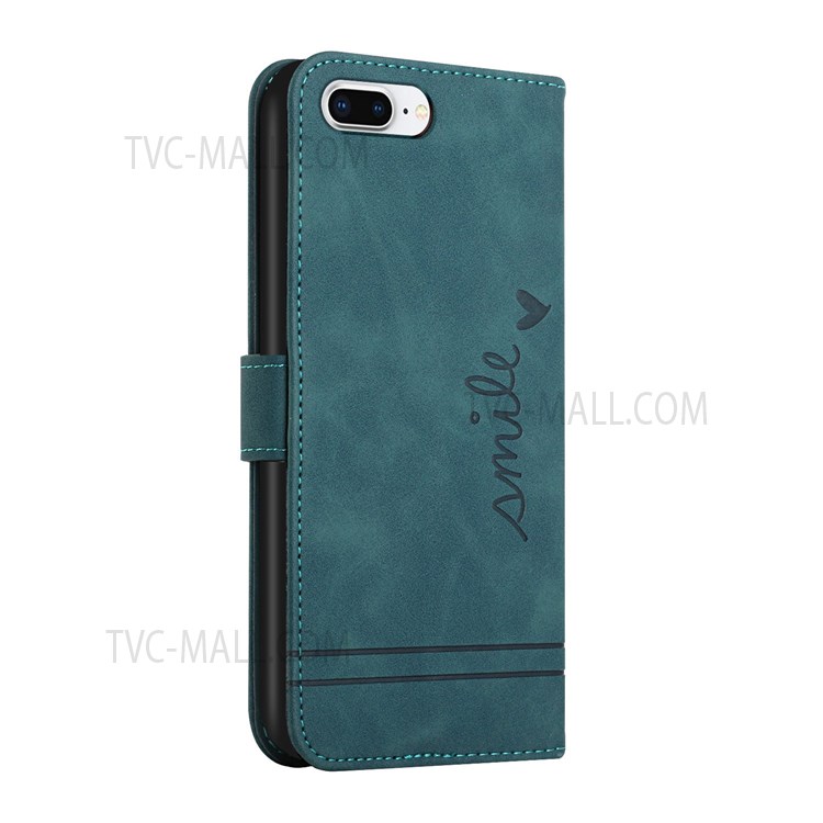 003 Series Scratch Resistant Heart Shape Imprinted Wallet Stand Leather TPU Protective Cover for iPhone 8 Plus/7 Plus/6 Plus - Green-3