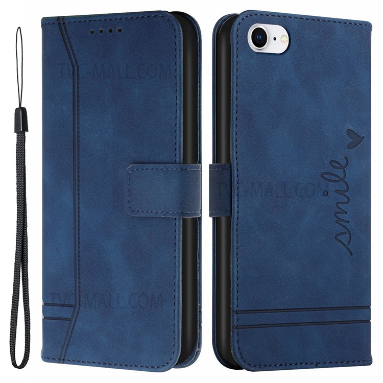 003 Series Skin-touch Shockproof Heart Shape Imprinted PU Leather Wallet Stand TPU Protective Cover for iPhone 6/7/8/SE (2nd Generation) - Blue-1