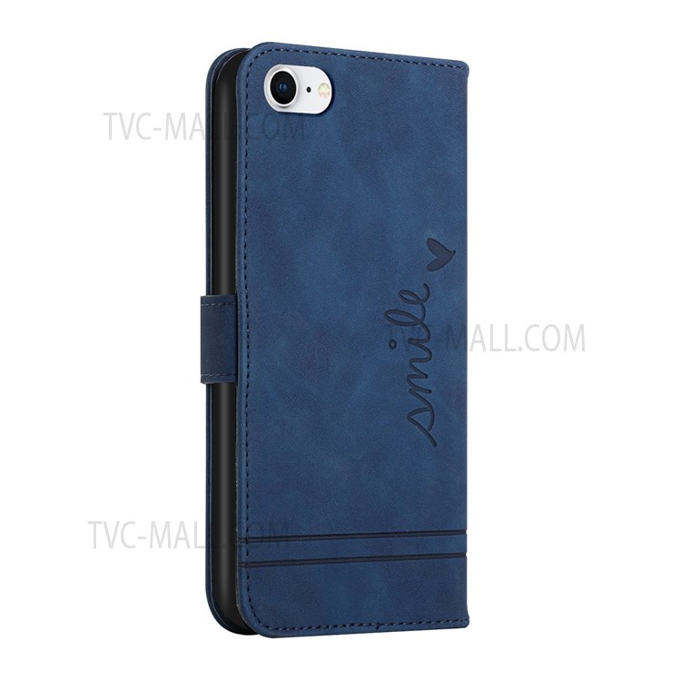 003 Series Skin-touch Shockproof Heart Shape Imprinted PU Leather Wallet Stand TPU Protective Cover for iPhone 6/7/8/SE (2nd Generation) - Blue-3
