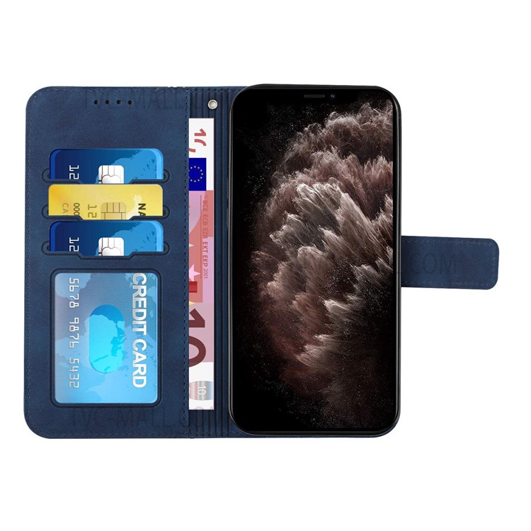 003 Series Skin-touch Shockproof Heart Shape Imprinted PU Leather Wallet Stand TPU Protective Cover for iPhone 6/7/8/SE (2nd Generation) - Blue-4