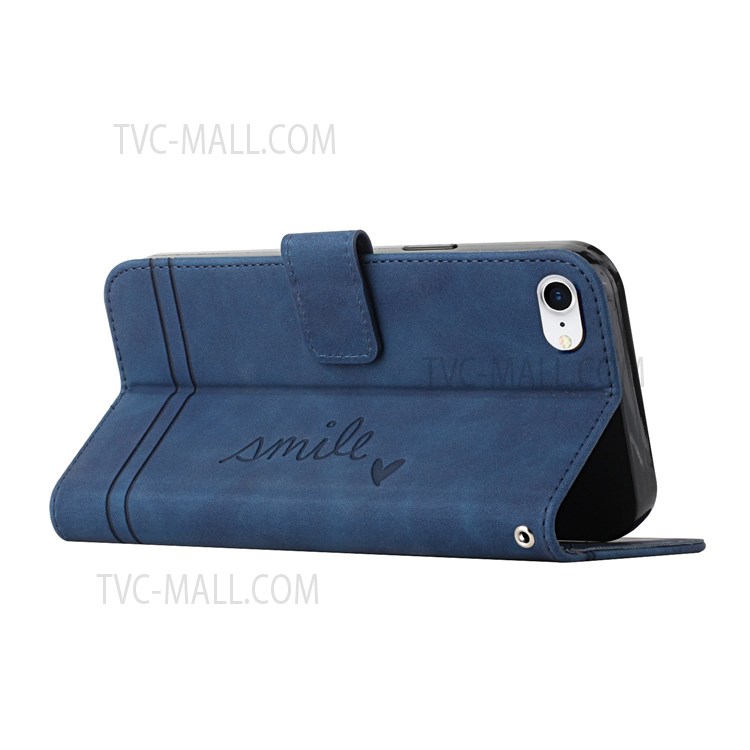 003 Series Skin-touch Shockproof Heart Shape Imprinted PU Leather Wallet Stand TPU Protective Cover for iPhone 6/7/8/SE (2nd Generation) - Blue-5