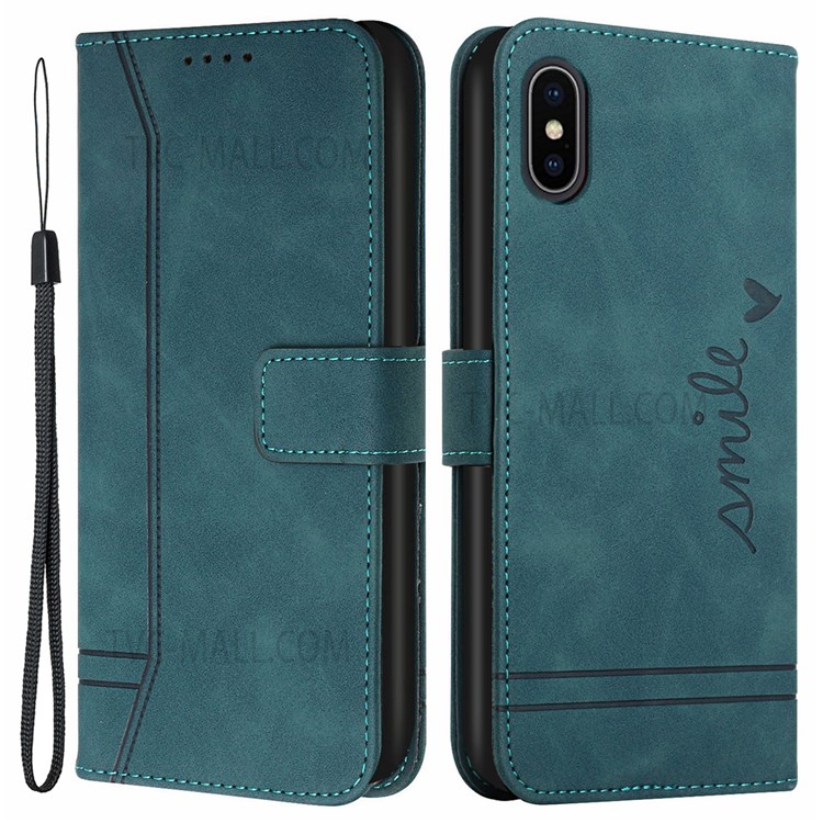 003 Series Heart Shape Shockproof Imprinted Skin-touch PU Leather Wallet Stand TPU Protective Cover for iPhone XS Max 6.5 inch - Green-1