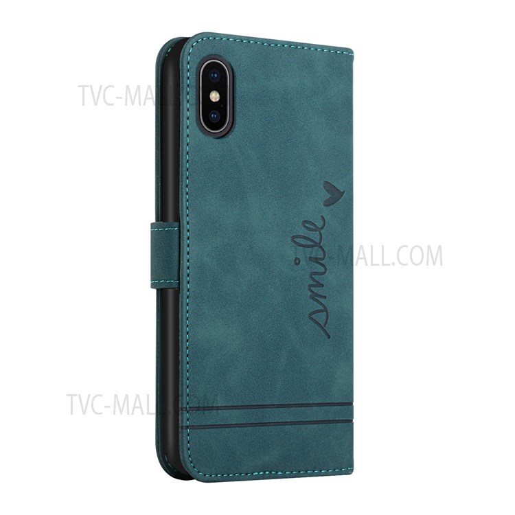 003 Series Heart Shape Shockproof Imprinted Skin-touch PU Leather Wallet Stand TPU Protective Cover for iPhone XS Max 6.5 inch - Green-3
